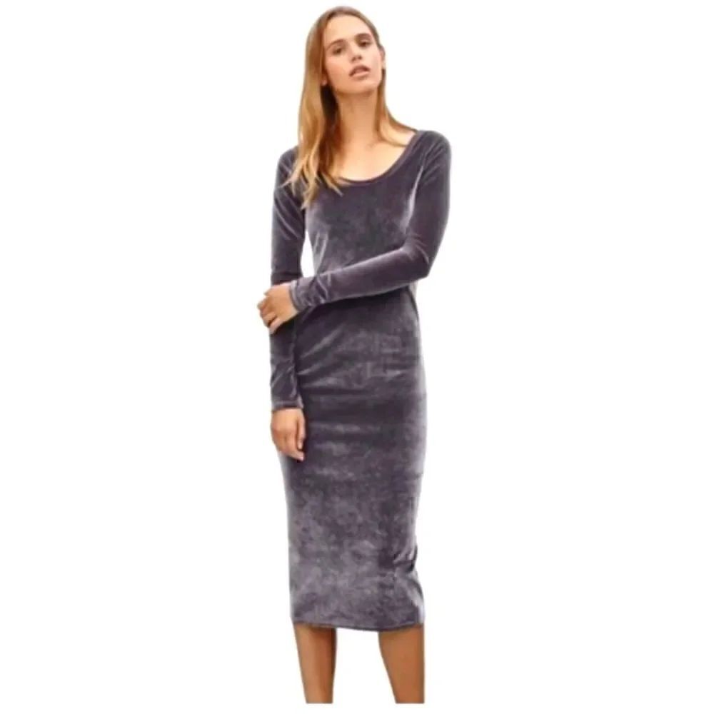 Anthropologie Wilfred Velvet Scoopneck Body Con Midi Dress Sz Small